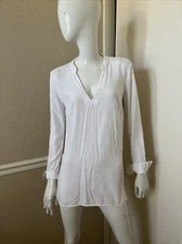 SPLENDID Bright White 100% Rayon Contrast Panel V-Neck Pullover Shirt Sz XS