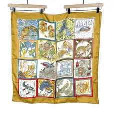 Salvatore Ferragamo Scarf Silk Yellow Animal Motif Print Sz 35 x 35 Women's