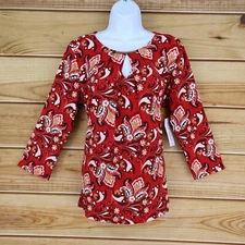 Liz Claiborne 3/4 Sleeve Blouse Womens Size M Red Paisley Stretch Cut-Out NEW