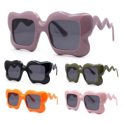 Bubbly Hazy Cloud Shape Rectangle Funky Runway Sunglasses