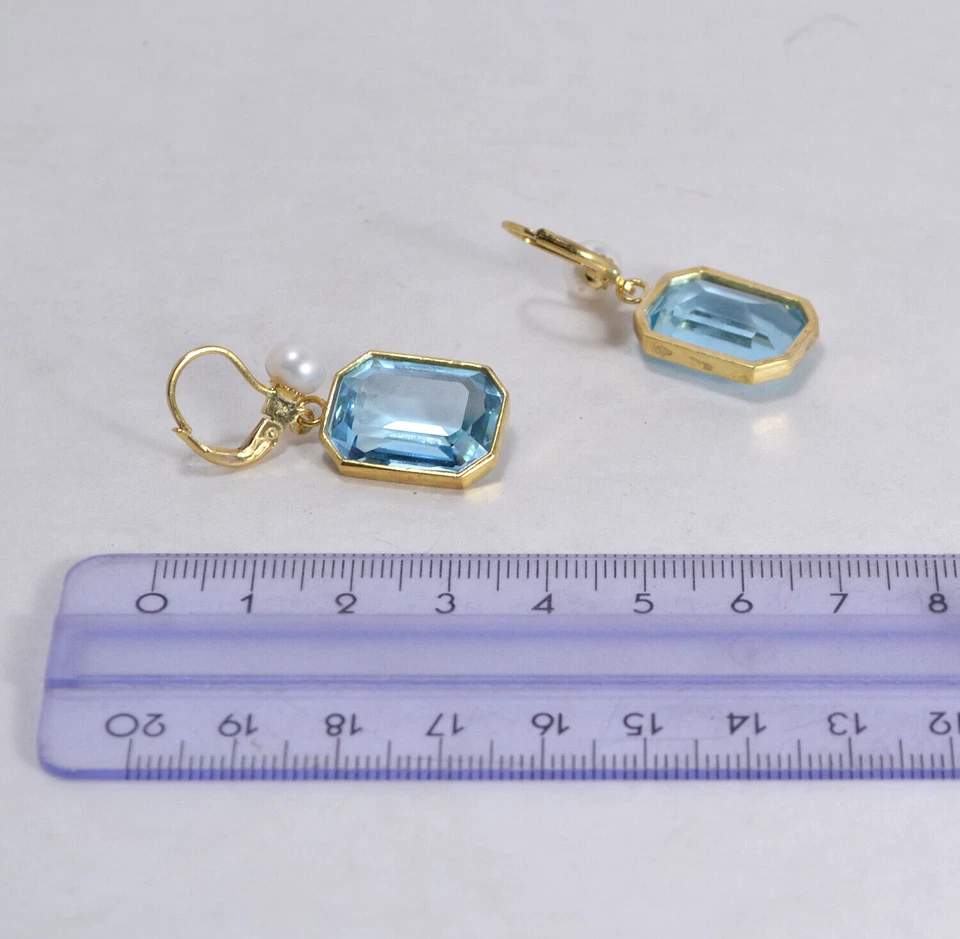 ORECCHINI ARGENTO 925  CRISTALLI  AZZURRO  OTTAGONALI E  PERLE         AGHT 0871 - Immagine 3 di 3