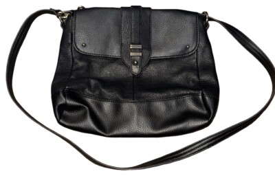 Tignanello Pebble Leather Crossbody Bag Purse Black Colorful Lining