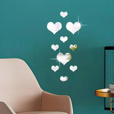 Heart Shaped Mirror Wall Stickers - 3D Acrylic Self-Adhesive Decals, Removable Decor For Living Room, Bedroom