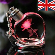 LED Crystal Rose Keychain Light Changing Keyring Gift for Women Party Decor UK