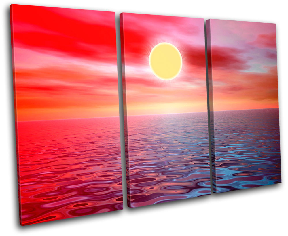 SEASCAPE Sunset Seascape TREBLE CANVAS WALL ART Picture Print VA