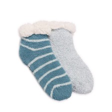 MukLuks Women's Short Cabin Socks-2-Pairs-2900185-Teal Stripe-OSFM-NWT