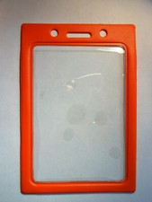 1 Orange ID Badge Holder Protector Vertical Clear Window with Color Vinyl Border