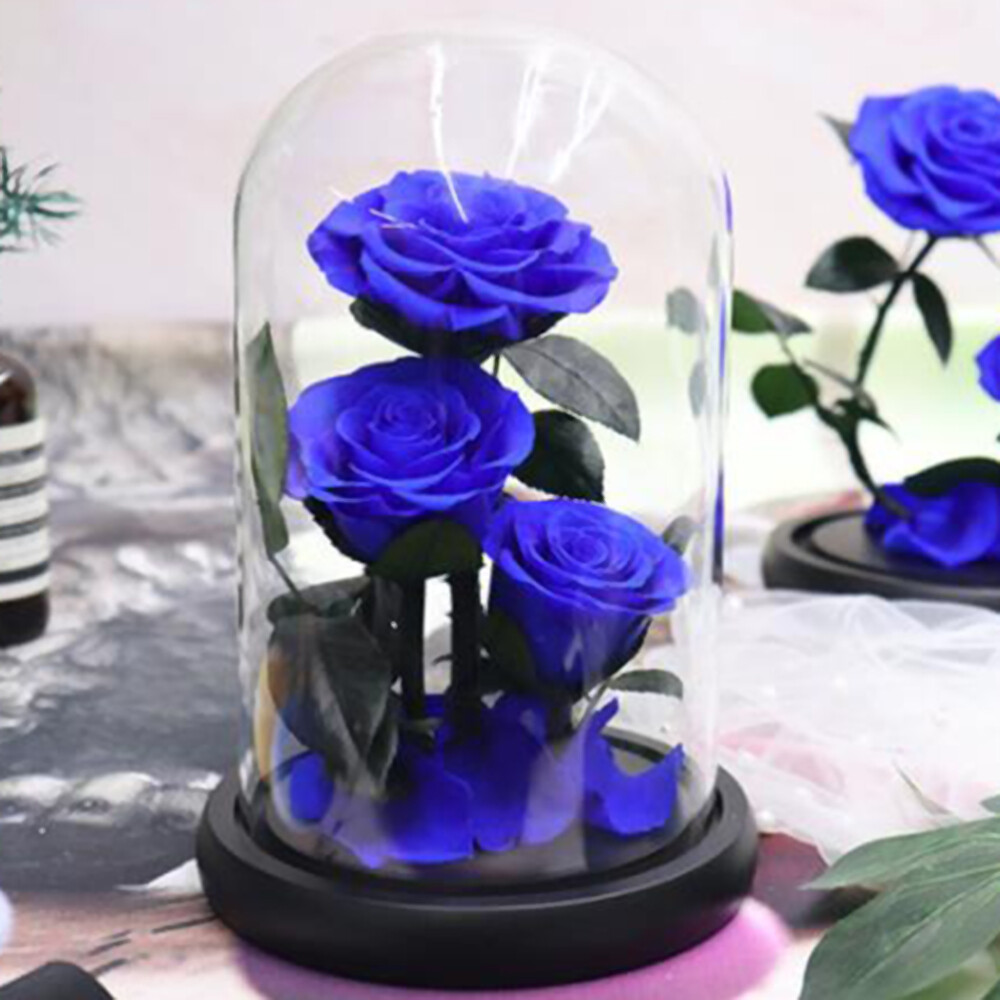 Eternal Silk Rose Glass Vase Preserved Blue Flower Gift Box eBay