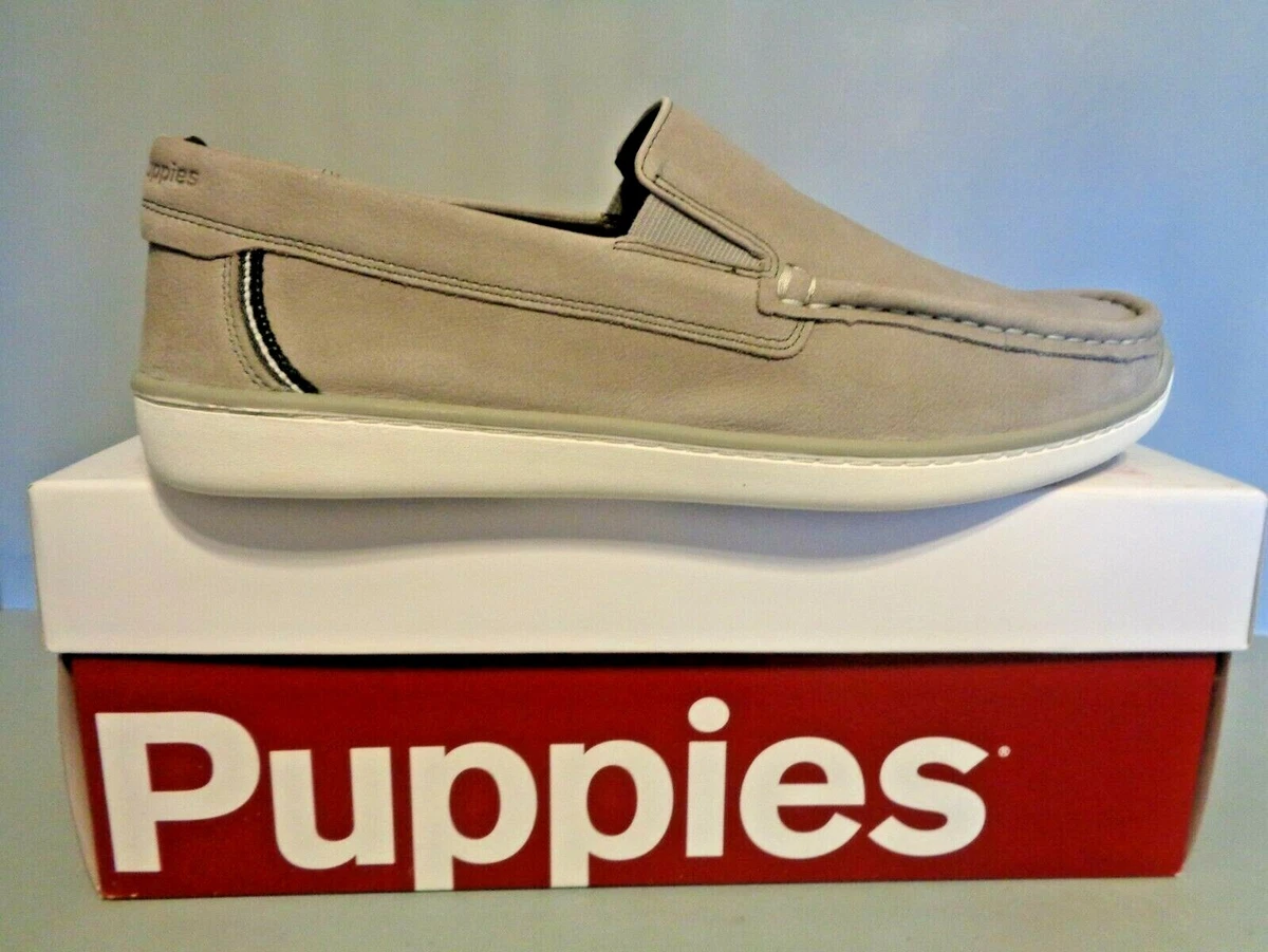 Men s Hush Puppies Toby Venetian Slip on Shoes Gray Nubuck Leather New NIB