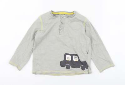 Vertbaudet Jungen grau 100% Baumwolle Basic T-Shirt Gr. 3 Jahre Rundhals Knopf - 