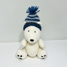 OshKosh Teddy Bear 10 Plush White w/ Blue Stripe Beanie Hat Jointed 8 Sitting