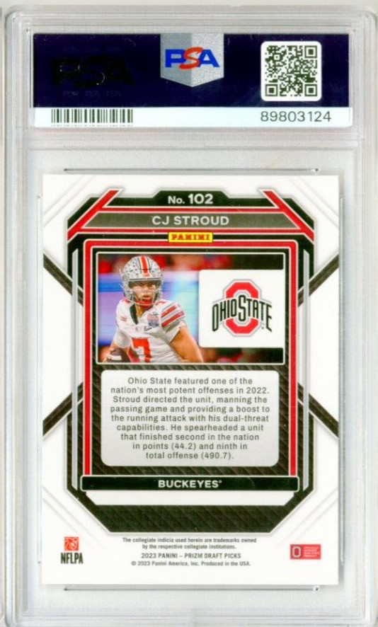 CJ Stroud RC 2023 Prizm Draft Picks Base Rookie Card 102 Graded  MINT ROY PSA 9 view 2