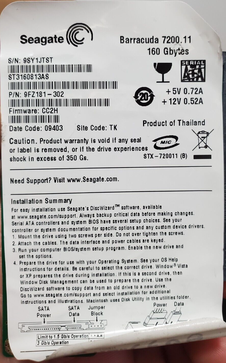 PCB Pour Disque Dur Seagate ST3320813AS - Carte Contrôleur 100348 100504364 REV B