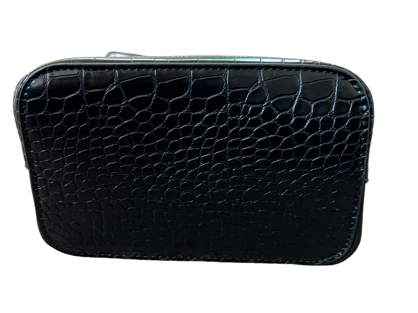 AOTA Women’s NWT Handbag Black Crossbody Croc Faux Leather Double Compartments