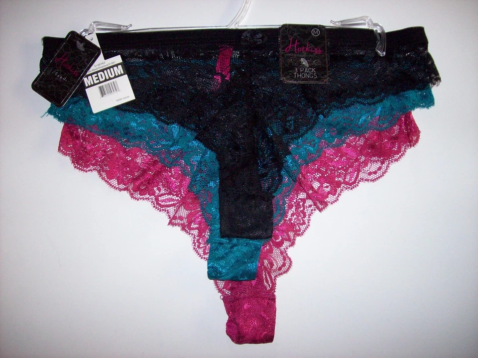 Hotkiss Tanga Lencería Panty Íntimo Selecto Para Mujer Talla Encaje Lazo Negro Verde azulado Nuevo con Etiquetas Foto 4 de 4