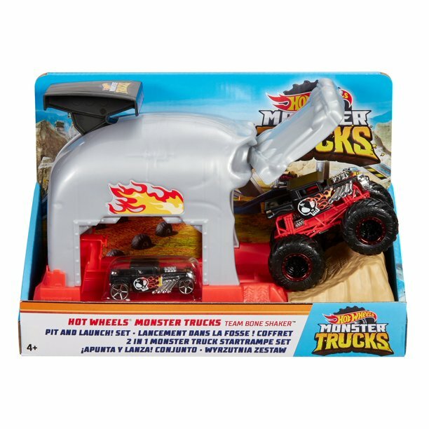 Hot Wheels Monster Truck Pit & Launch Play Sets Team Bone Shaker