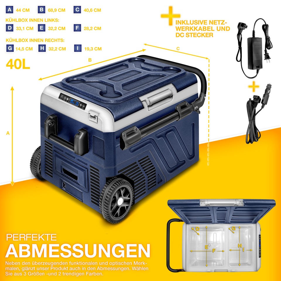 VEVOR Kühlbox Kompressor 80 L | Elektrische Gefrierbox Mit App-Steuerung, Rädern Und Teleskopgriff | 12/24 V DC, 100-240 V AC | -20 Bis 20 °C | Für LKW, Wohnmobil, Camping Und Reisen