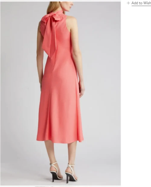 Vestido midi TED BAKER Coral Naranja Rosa Eleanar Capucha Alta Cuello Lazo 2 = 4/6 S Foto 3 de 4