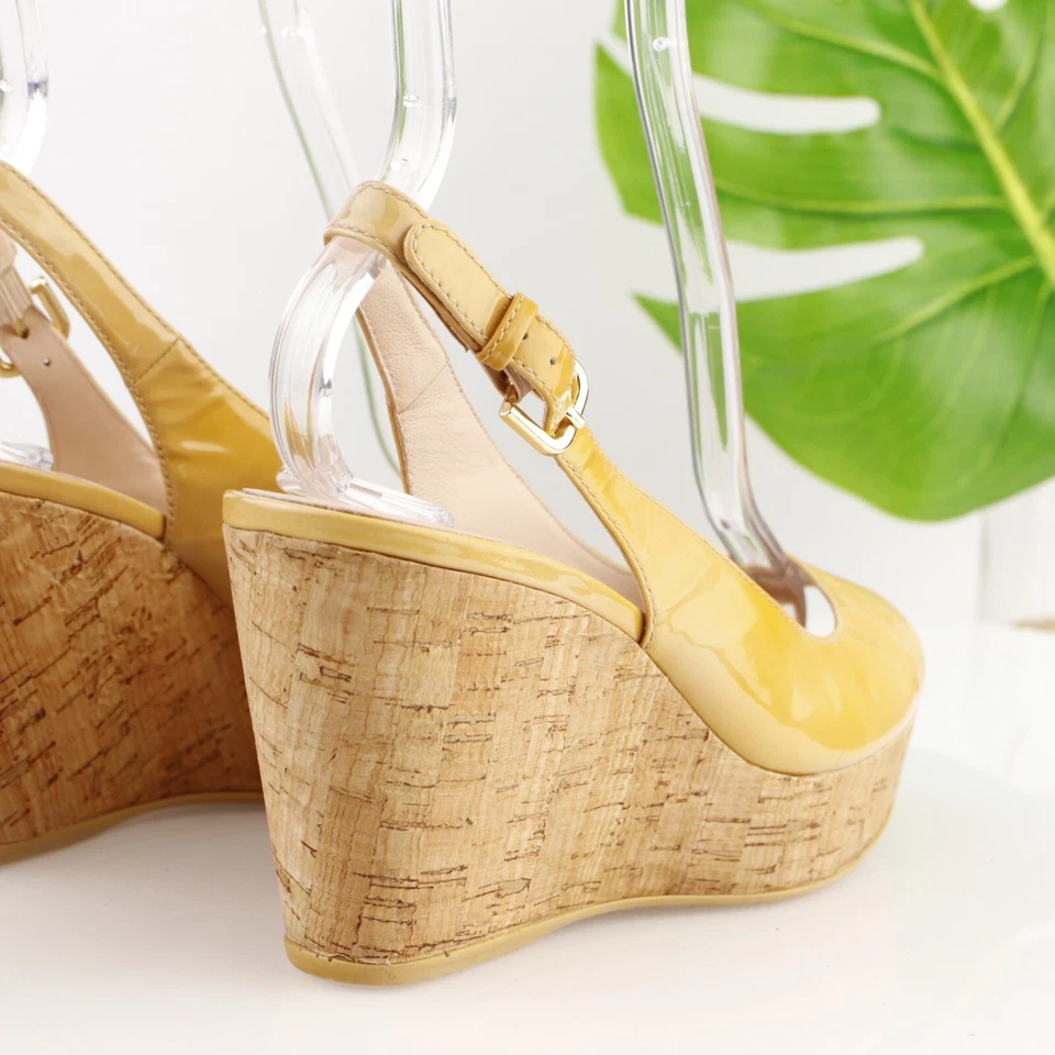 Sandalia de jean Stuart Weitzman para mujer talla 7,5 charol desnudo corcho cuña tacón plataforma Foto 3 de 4