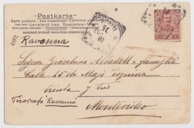 Ss Ravenna Postcard sent 1903 on Piroscafo SS RAVENNA - SUNK later by GERMAN ...