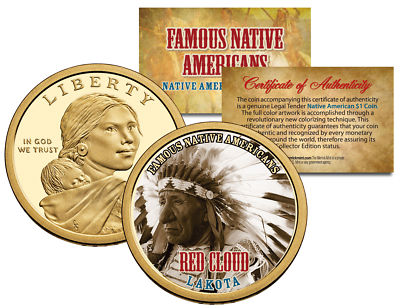 #ad RED CLOUD Famous Native Americans Sacagawea Dollar US $1 Coin LAKOTA Indians $12.95
