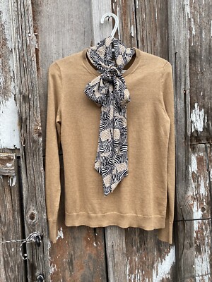 Factory Women's S Safari Neck Tie Scarf Pullover Sweater In