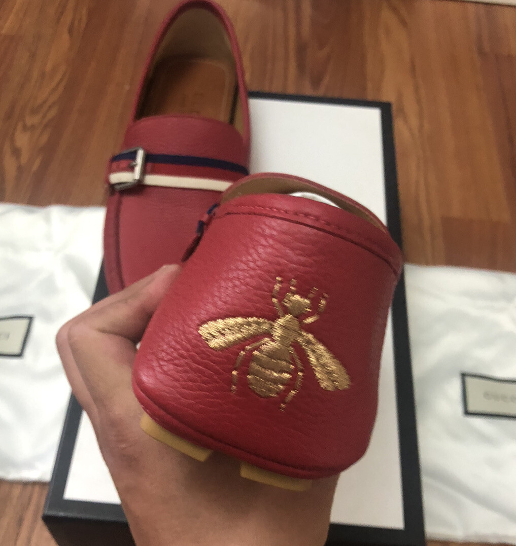 NEW 100% AUTHENTIC GUCCI LOAFERS HEBRON RED LEATHER SIZE G 7  display picture 3