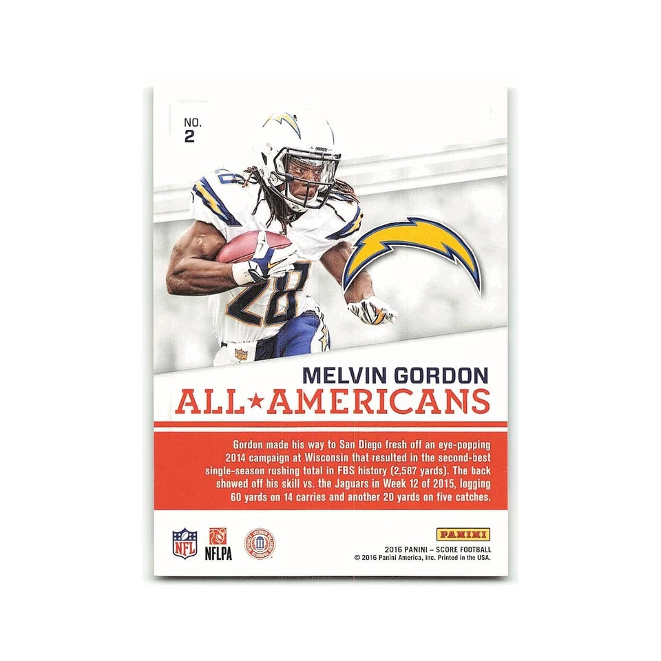 Melvin Gordon 2016 Score All-Americans Red #2 San Diego Chargers NM - Image 2 of 3