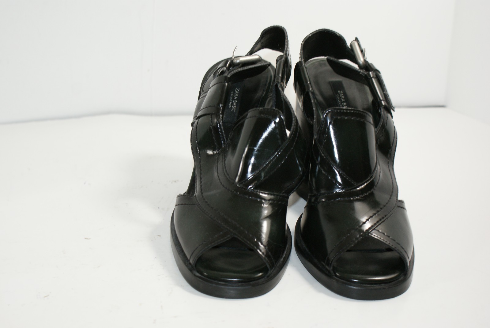 Zara Basic Collection Black Stack Heel Sandals Si… - image 3