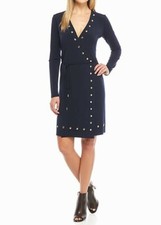 NWT $135 MICHAEL Michael Kors Stud Embellished Jersey Wrap Dress New Navy XS