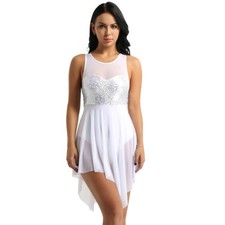 Women's Lyrical Dance Dress High Low Skirt Cut Out Leotard Dancing Skirt