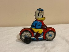 Rare Vintage Linemar Marx Donald Duck Disney Tin Friction Motorcycle ab-19