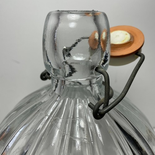 Vintage Decorative Clear Glass Round Decanter Bottle w/ Flip-Top Stopper - Picture 7 of 12