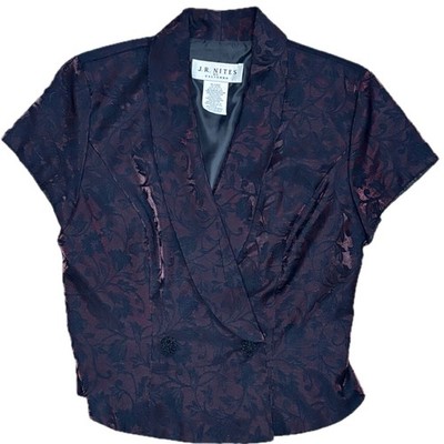 Vintage Red Black Floral Short Sleeve Blazer Jacket Size 8 Goth Dark Romance