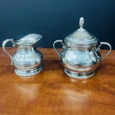 VTG Universal Pewter Sugar Bowl and Creamer Pitcher Pair