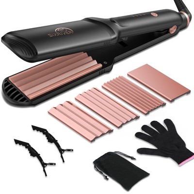 Hair Crimper for Women, 4 in 1 Flat Crimping Iron Plates Ceramic Waver Hair Tool