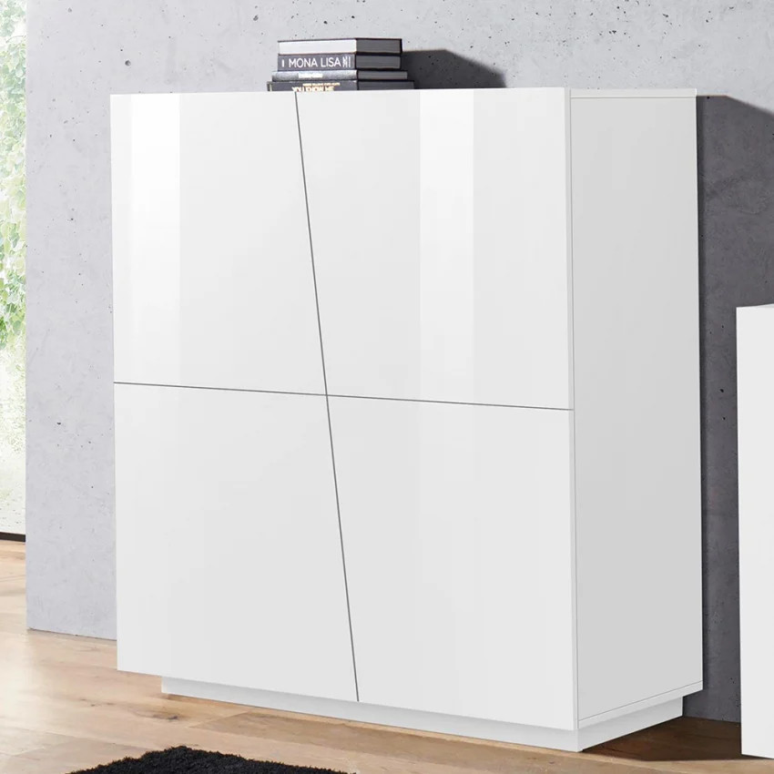 Buffet de salon blanc brillant 120cm Vega Home pour optimiser l'espace