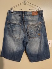 Rocawear Shorts Mens 35 Blue Denim Baggy 90s Y2K Skater Grunge Embroidered