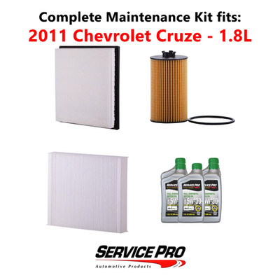 2011 Chevrolet Cruze 1.8L Complete Air, Oil & Cabin Filter Kit (5W-30)
