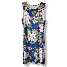J Jill Blue Floral Stretch Matte Jersey Shift Sun Dress M Casual Classic Relaxed