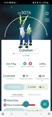Pokemon Go Legendary Shiny Cobalion ( High CP )
