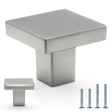 10 Pack Brushed Nickel Square Cabinet Knobs 1-3/16 Inch(30mm) Length Solid Zi...