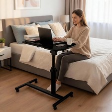 Adjustable C-Shaped Sofa Side End Table Coffee Laptop Table Rolling Overbed Desk