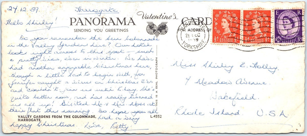 c1959 Harrogate UK RPPC Valley Gardens Colonnade Park Seating Oversized PC 8P