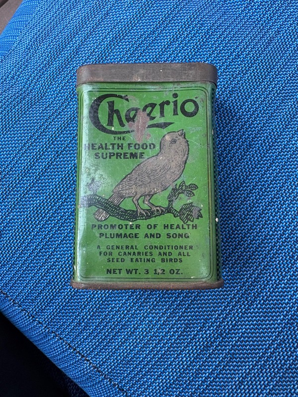 Antique Cheerio Green Tin Can Cereal Supreme Health Food Collectible Bird Green