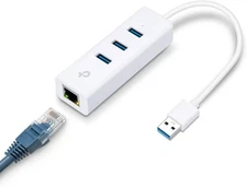 TP-Link USB 3.0 to Ethernet Adapter (UE330) - Portable 3-Port USB Hub with 1