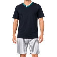 Herren Schlafanzug kurz 100% Baumwolle Pyjama Sommer Nachtw&auml;sche M&auml;nner M-3XL