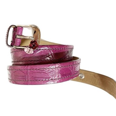 vintage miu miu crocodile purple leather flower rose buckle  display picture 2