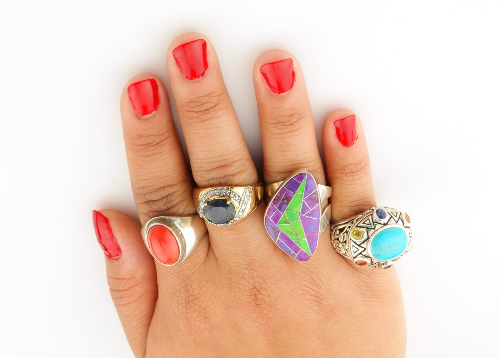 Statement Sterling Silver Ring Size 8 Turquoise N… - image 2