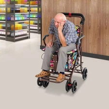 Foldable Shopping Cart, Shopping Cart with Seat for Elder Kids Max 100kg